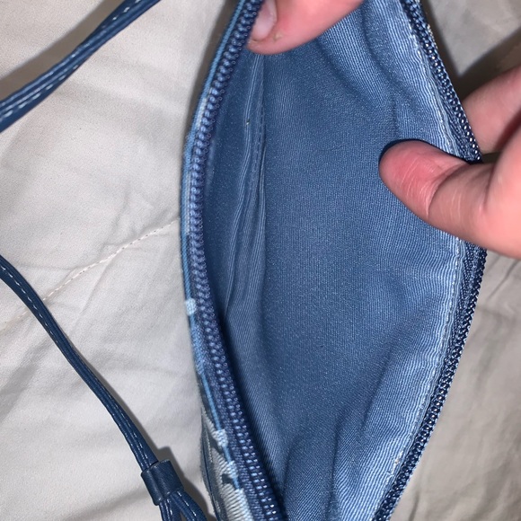 Steel Blue Coach Logo Fabric Wristlet with Leather Trim - Picture 3 of 4